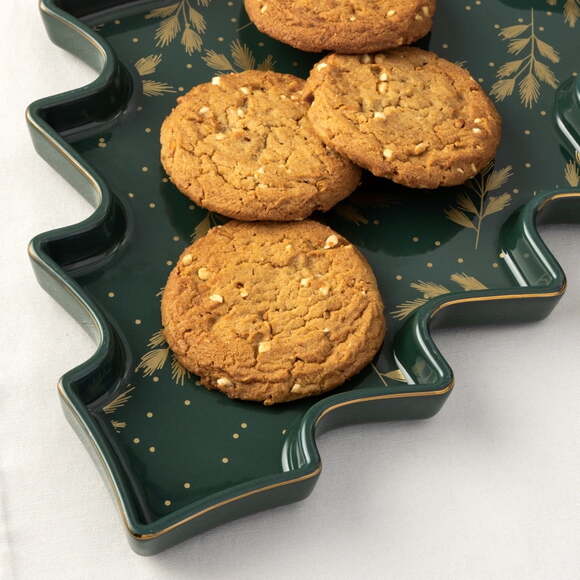 Thyme & Table Holiday Christmas Tree Ceramic Food Serve Tray Platter Green Gold - Picture 7 of 7